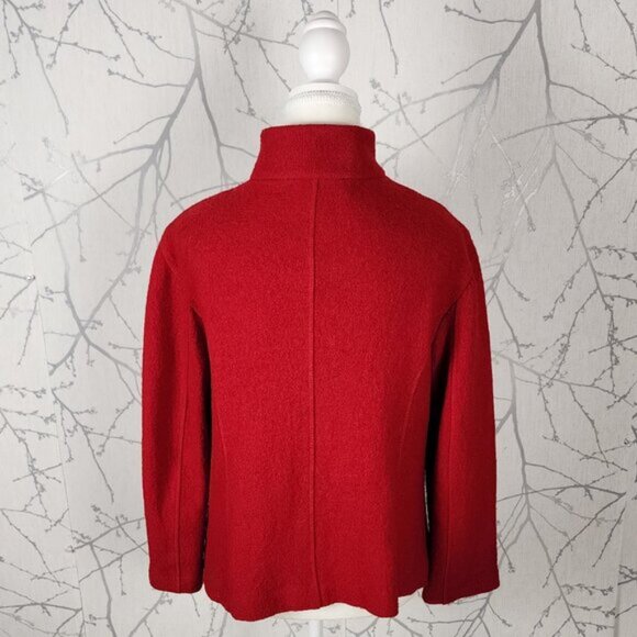 Talbots Red 40% Boiled Wool Button Mandarin Collar Sweater Jacket - Picture 3 of 5